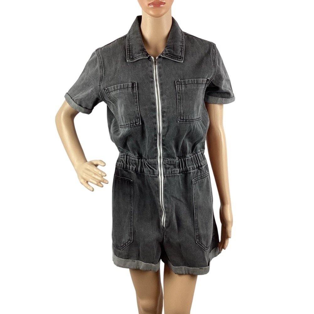 KanCan Victoria Gray Denim Utility Romper Size S